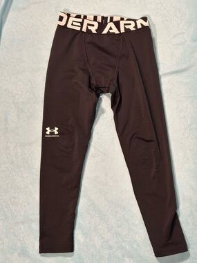 Under Armour Black Leggings with White Logo and Gray Waistband